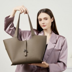 2025 early autumn new first-grain cowhide wind chime tote bag, large-capacity commuting handbag, genuine leather women's bag.
