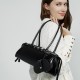 Genuine Leather Niche Retro Motorcycle Style, Cool Belt Decorated Handbag, New Single Shoulder Underarm Sausage Baguette Bag Genuine Leather Niche Retro Motorcycle Style, Cool Belt Decorated Handbag, New Single Shoulder Underarm Sausage Baguette Bag