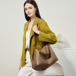 Top-grain cowhide women's single shoulder bag, simple and fashionable, classic shell bag with 2 shoulder straps, large capacity, soft leather