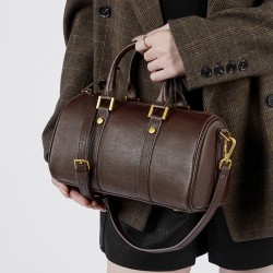 Retro Genuine Leather Maillard Handbag, Cross-border Women's Bag, Light Luxury, Stylish Boston Bag, Vegetable Tanned Cowhide Crossbody Bag