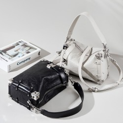 2023 new women's rivet genuine leather bags, new popular square soft box top-grain lazy style crossbody bags