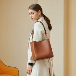 2025 spring/summer new top-grain cowhide retro genuine leather women's bag, large-capacity bucket bag, versatile shoulder/crossbody bag