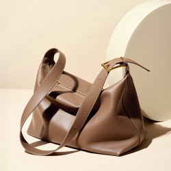 Top-grain cowhide women's single shoulder bag, simple and fashionable, classic shell bag with 2 shoulder straps, large capacity, soft leather