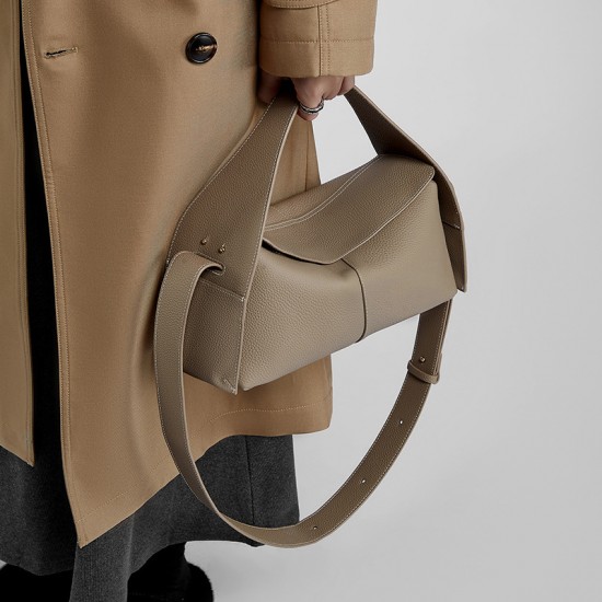 Spring/Summer New Top-Grain Cowhide Handbag with Detachable Handle and Crossbody Earrings, Eaves Bag, Single Shoulder and Crossbody Genuine Leather Women's Handbag