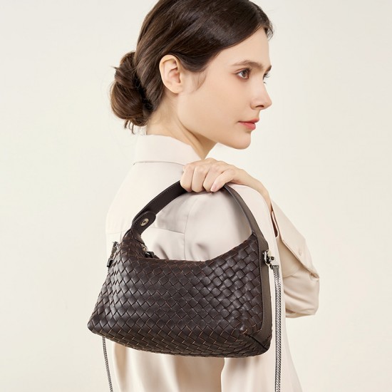 2025 new niche genuine leather woven dumpling bag, sheepskin chain crossbody bag, pillow bag, handbag for women