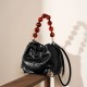 2025 new Chinese-style beaded bags, top-grain cowhide hand-scratched pattern pleated lucky bag handbags, shoulder and crossbody handbags