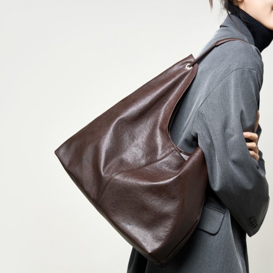 2025 new vegetable-tanned cowhide popular large-capacity textured tote bags, versatile for single-shoulder class Underarm Commuter Bag