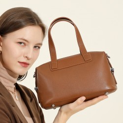 Cross-border genuine leather women's handbag, retro and elegant Boston bag, vegetable tanned cowhide shoulder bag, women's crossbody bag
