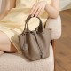 Silver buckle genuine leather women's bag, vegetable basket bag, 2025 new fashion handbag, lychee-grain bucket bag