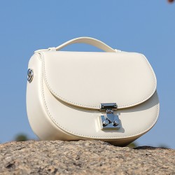 Original New Genuine Leather Saddle Bag, Retro Wide Shoulder Strap Women's Bag, Luxury High-End Niche Casual Crossbody Small Bag with Lock