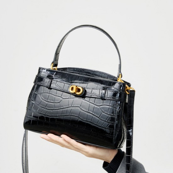 Kelly large women's bag premium crocodile pattern lock small square bag new genuine leather commuter crossbody women's bag Kelly large women's bag premium crocodile pattern lock small square bag new genuine leather commuter crossbody women's bag