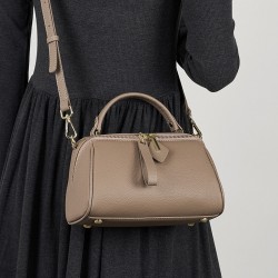 Genuine leather elegant women's bag, 2025 new retro and simple classic Boston handbag, cowhide crossbody shoulder bag