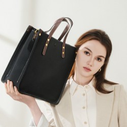 Fashionable genuine leather vertical tote bags Top-grain cowhide commuter shoulder bag, briefcase, soft leather crossbody bag for women