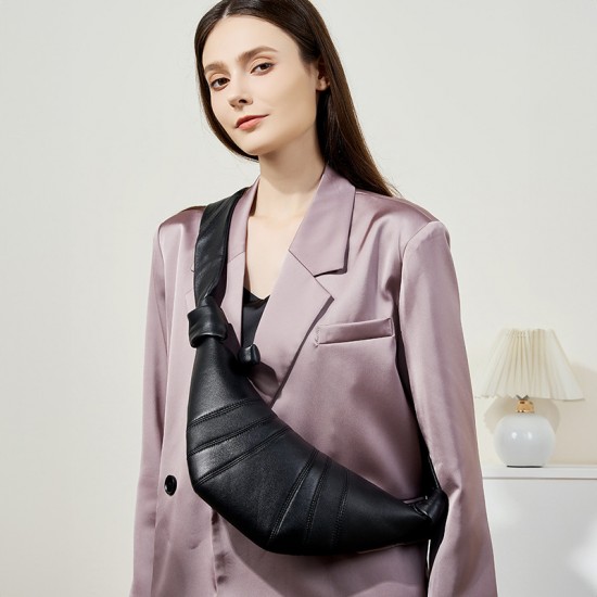 French Niche First-Grain Lambskin Croissant Bag, Lazy Croissant Bag, Genuine Leather Single-Shoulder Crossbody Dumpling Bag for Women French Niche First-Grain Lambskin Croissant Bag, Lazy Croissant Bag, Genuine Leather Single-Shoulder Crossbody Dumpling Bag for Women