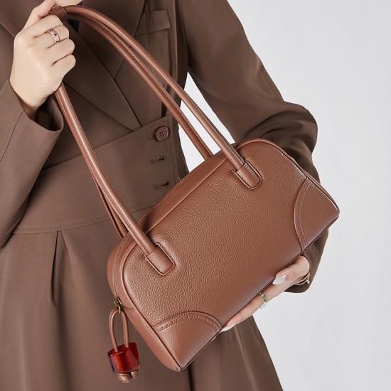 Top-grain TC cowhide garden bag, genuine leather women's bag, 2025 new European and American retro bucket bag, fashionable handbag.