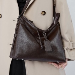 Lazy-style genuine leather women's bag, top-layer vegetable-tanned cowhide tote, large-capacity shoulder bag, simple and versatile crossbody bag