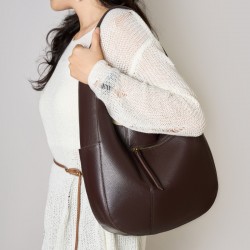 High-quality top-grain cowhide tote bags, luxurious and simple, large-capacity genuine leather commuter crescent bags, shoulder handbags.