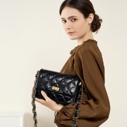 Classic black and gold diamond-patterned square women's bag, 2025 new style, stylish diamond-patterned shoulder and crossbody bag