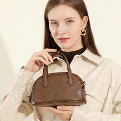 Retro new genuine leather women's bags, cross-border vegetable-tanned cowhide Boston bowling bags, niche shoulder and crossbody handbags