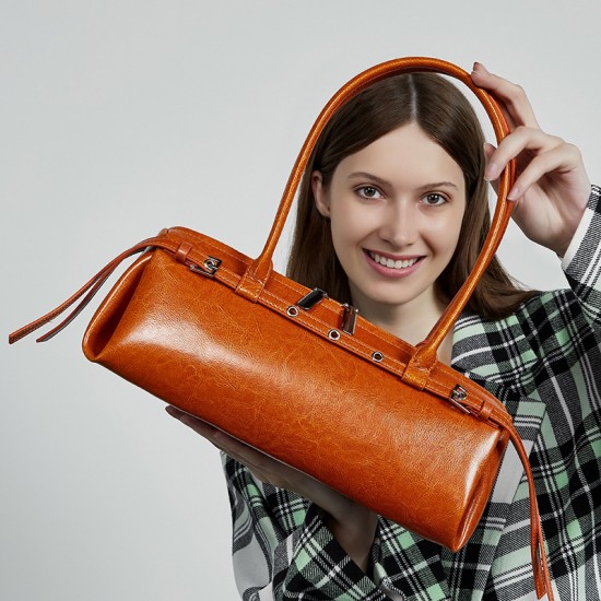 Genuine Leather Niche Retro Motorcycle Style, Cool Belt Decorated Handbag, New Single Shoulder Underarm Sausage Baguette Bag Genuine Leather Niche Retro Motorcycle Style, Cool Belt Decorated Handbag, New Single Shoulder Underarm Sausage Baguette Bag