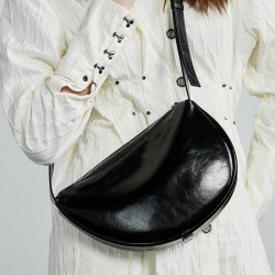 2025 new genuine leather women's bag, lazy-style crescent bag, large-capacity shoulder crossbody bag