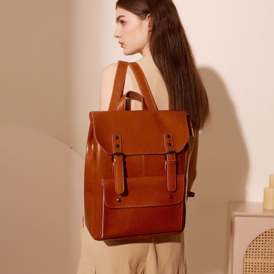 Women's Genuine Leather Backpack, Durable Cowhide Laptop Backpack, 14-inch, Large Capacity, British Retro, Neutral Full Leather Women's Genuine Leather Backpack, Durable Cowhide Laptop Backpack, 14-inch, Large Capacity, British Retro, Neutral Full Leather