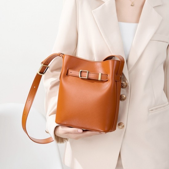 Vintage leather women's shoulder bag, luxury bucket bag, vintage top-grain cowhide crossbody bag Vintage leather women's shoulder bag, luxury bucket bag, vintage top-grain cowhide crossbody bag