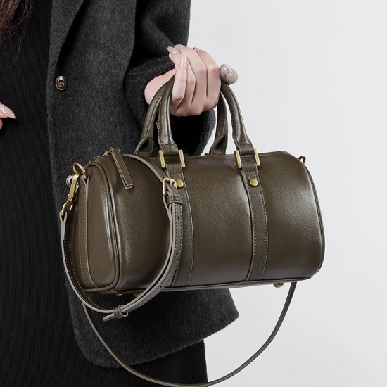 Retro Genuine Leather Maillard Handbag, Cross-border Women's Bag, Light Luxury, Stylish Boston Bag, Vegetable Tanned Cowhide Crossbody Bag Retro Genuine Leather Maillard Handbag, Cross-border Women's Bag, Light Luxury, Stylish Boston Bag, Vegetable Tanned Cowhide Crossbody Bag