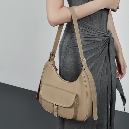 New top-grain cowhide underarm tote bag for women, large-capacity saddle bag, genuine leather shoulder bag for women, suitable for work commuting