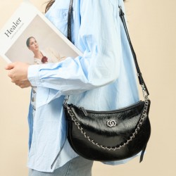New genuine leather women's bags, versatile, sweet, ladylike, top-grain cracked cowhide shoulder bag, simple and elegant, dumpling-shaped crescent-shaped bag