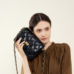 Classic black and gold diamond-patterned square women's bag, 2025 new style, stylish diamond-patterned shoulder and crossbody bag