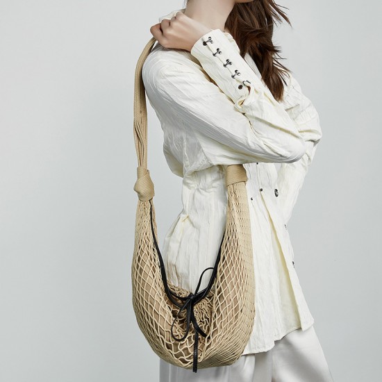 New runway woven women's bag, stylish and versatile, contrasting color, fishing net and horn net bag New runway woven women's bag, stylish and versatile, contrasting color, fishing net and horn net bag