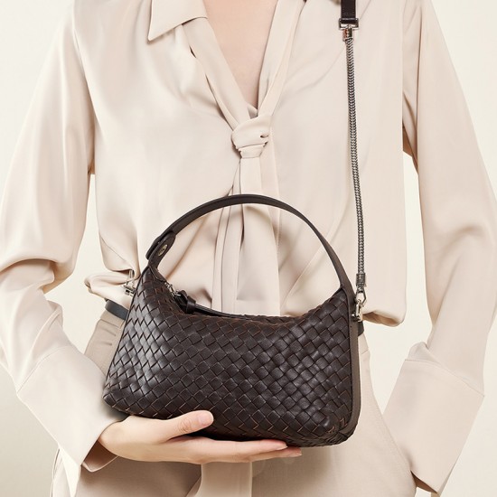 2025 new niche genuine leather woven dumpling bag, sheepskin chain crossbody bag, pillow bag, handbag for women
