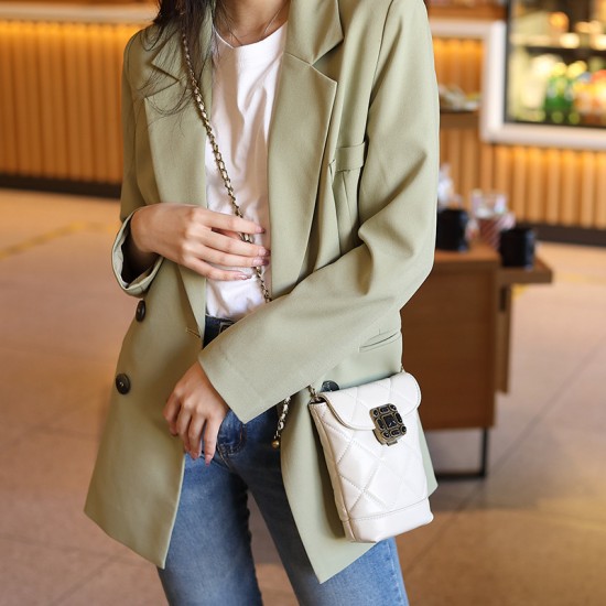 Fashionable genuine leather chain phone bag, Chanel 2025 new diamond-cut gemstone small gold ball shoulder and crossbody calfskin bag
