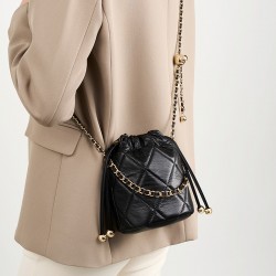 2025 new crossbody bucket bag premium versatile small chain genuine leather women's handbag