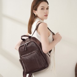 Top-grain vegetable-tanned cowhide European and American fashion backpack, large capacity, soft leather, multi-purpose women's backpack
