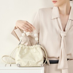 2025 new Chinese-style beaded bags, top-grain cowhide hand-scratched pattern pleated lucky bag handbags, shoulder and crossbody handbags