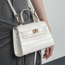 Genuine leather niche crossbody bag, 2025 summer new commuter fashionable crocodile-patterned Kelly handbag