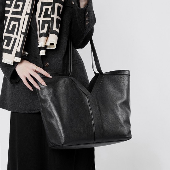2025 autumn minimalist Korean-style genuine leather tote bag, large-capacity shoulder bag, underarm handbag, cowhide.