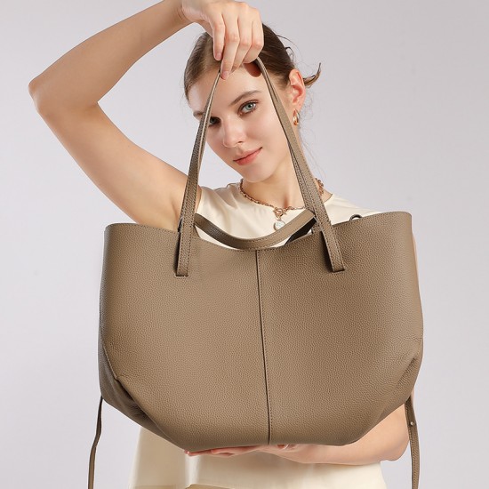 Best-selling cross-border top-grain cowhide large tote bag for women, versatile for shopping, simple, genuine leather sling bag.