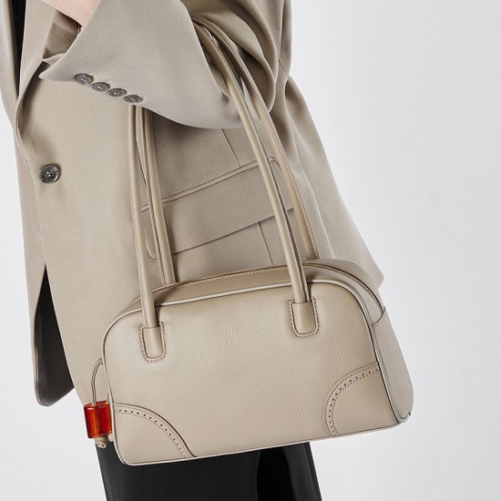 Top-grain TC cowhide garden bag, genuine leather women's bag, 2025 new European and American retro bucket bag, fashionable handbag.