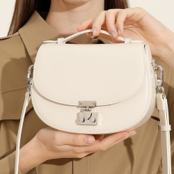 Original New Genuine Leather Saddle Bag, Retro Wide Shoulder Strap Women's Bag, Luxury High-End Niche Casual Crossbody Small Bag with Lock