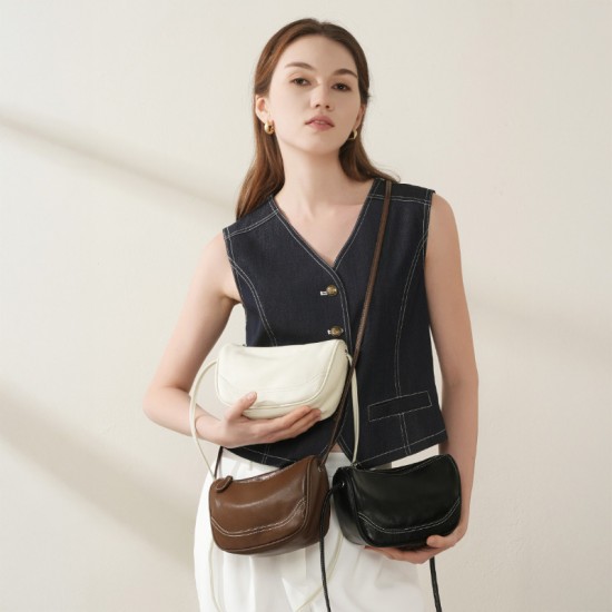 Genuine leather Boston women's bag, bowling bag, single-shoulder pillow bag, 2025 new square-shaped underarm bag.
