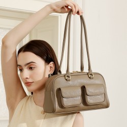 Niche design vintage leather underarm bags, 2025 new bowling bags, Boston underarm bags, single-shoulder women's bags