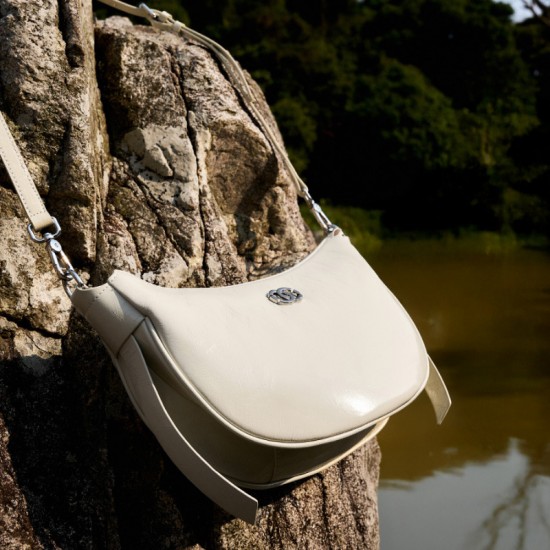 New genuine leather women's bags, versatile, sweet, ladylike, top-grain cracked cowhide shoulder bag, simple and elegant, dumpling-shaped crescent-shaped bag