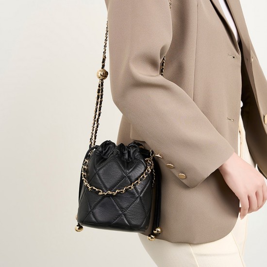2025 new crossbody bucket bag premium versatile small chain genuine leather women's handbag
