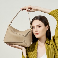 2025 new single-shoulder underarm bags, geometric bags, genuine leather pillow bags, top-grain cowhide crossbody commuter bags