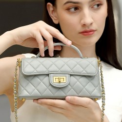 Leather Chanel-style light luxury fashion, 2025 new, single-shoulder and crossbody handbags, diamond-patterned bags.