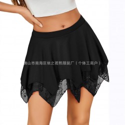 Amazon European and American women's wear pleated drawstring sporty mini skirt, pleated drawstring high-waist sexy short skirt