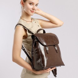 Genuine leather neutral casual handbag, stylish and simple, large-capacity business travel laptop backpack, cowhide women's bag